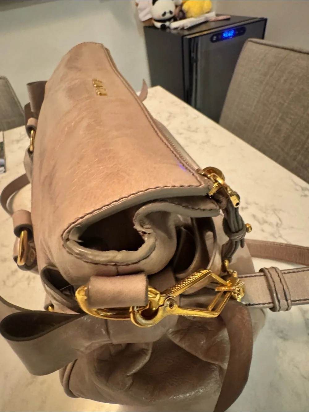 Miu Miu Vitello Lux Bow Bag Nube Gray Leather Satchel